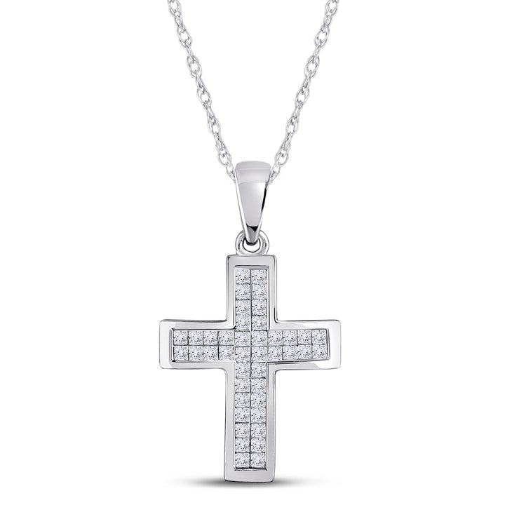 10kt White Gold Women's Diamond Religious Cross Pendant 1/2 ctw - view 2