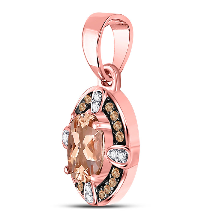 10kt Rose Gold Women's Oval Morganite Fashion Solitaire Pendant 1 ctw