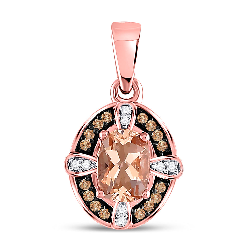 10kt Rose Gold Women's Oval Morganite Fashion Solitaire Pendant 1 ctw - view 2