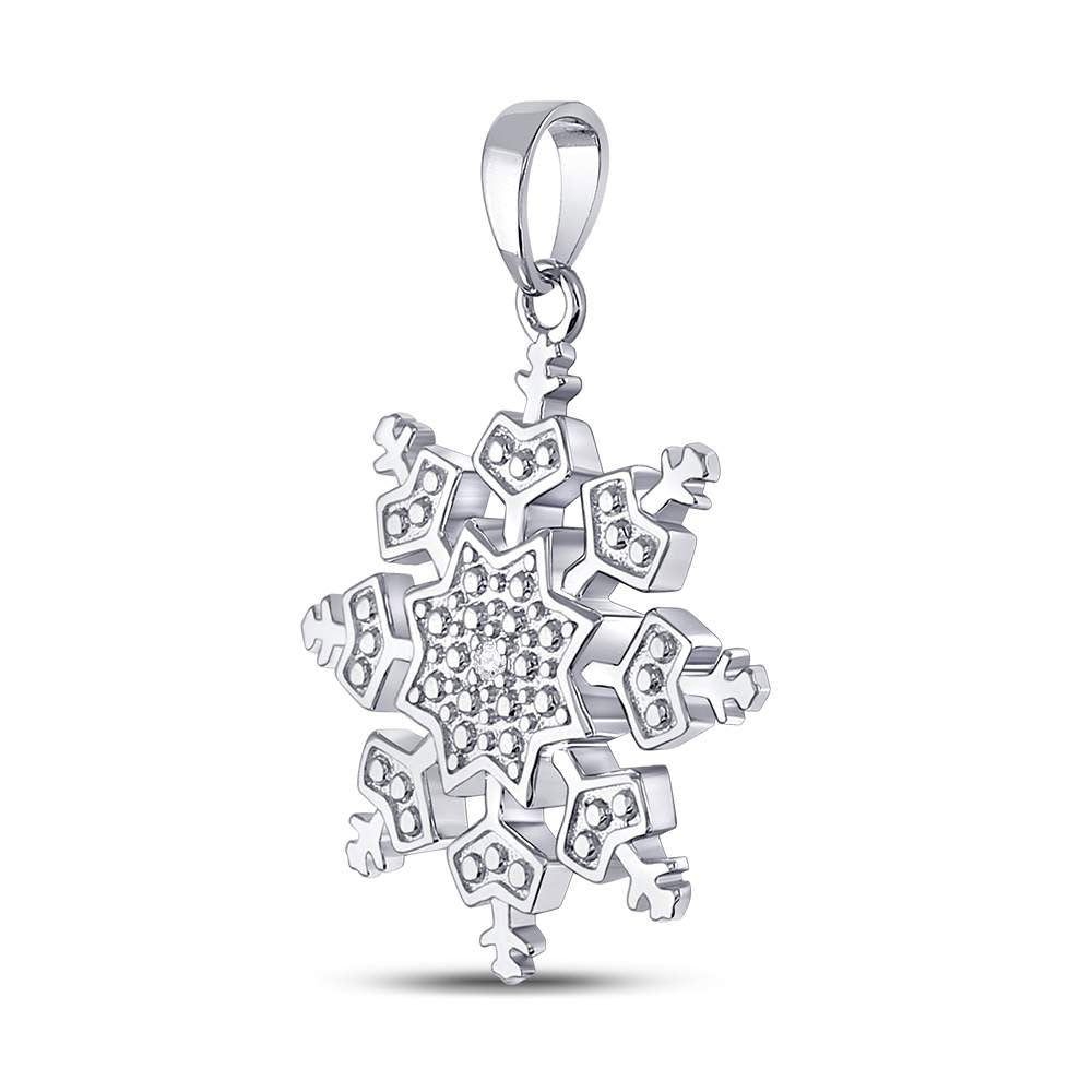 Sterling Silver Women's Diamond Snowflake Fashion Pendant .01 ctw