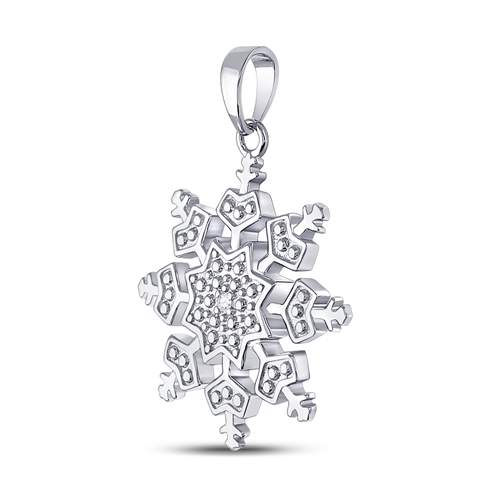 Sterling Silver Women's Diamond Snowflake Fashion Pendant .01 ctw - view 2