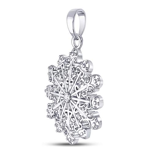 Sterling Silver Women's Diamond Snowflake Fashion Pendant .01 ctw - view 2