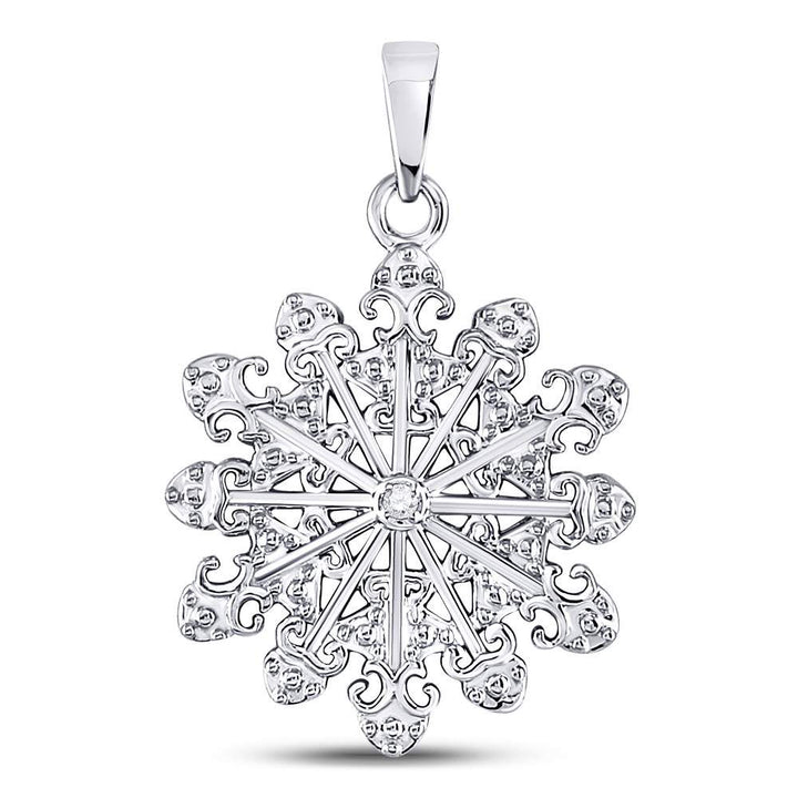 Sterling Silver Women's Diamond Snowflake Fashion Pendant .01 ctw - view 3