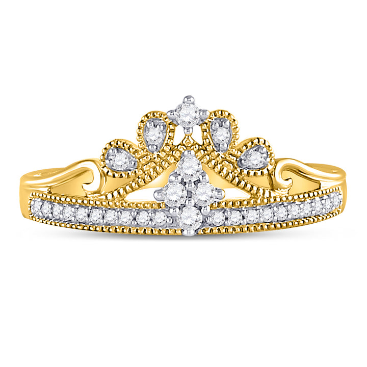 10kt Yellow Gold Womens Round Diamond Crown Tiara Fashion Ring 1/6 Cttw