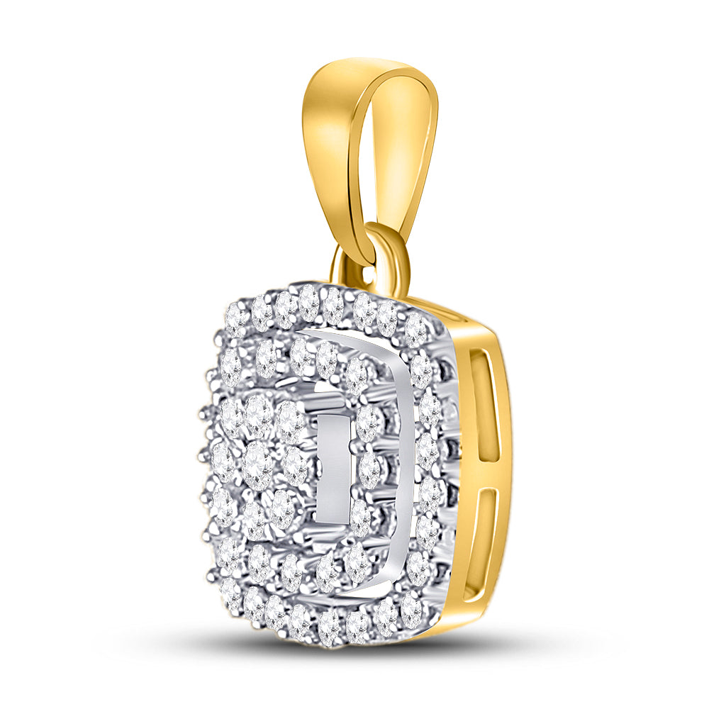 10kt Yellow Gold Women's Diamond Square Frame Cluster Pendant 1/8 ctw