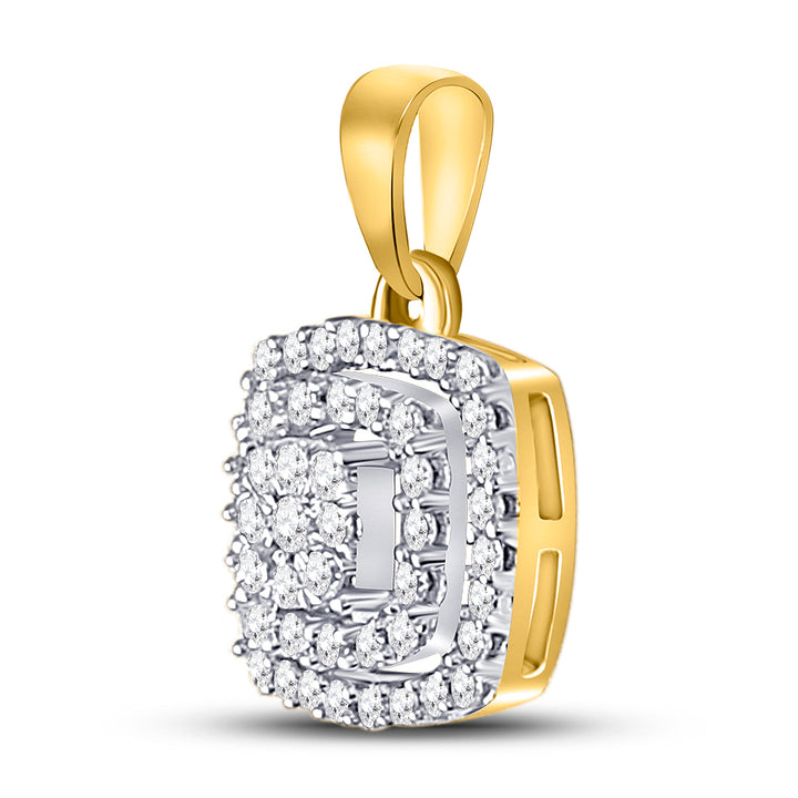 10kt Yellow Gold Women's Diamond Square Frame Cluster Pendant 1/8 ctw