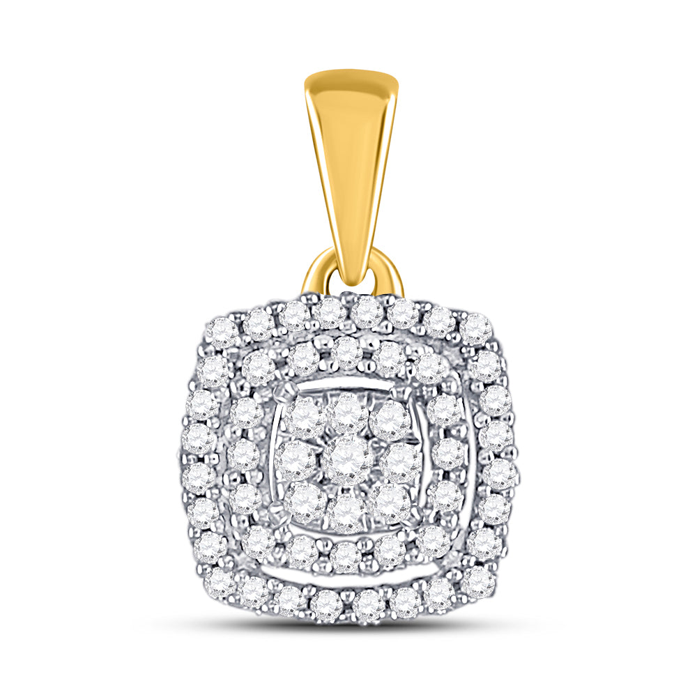 10kt Yellow Gold Women's Diamond Square Frame Cluster Pendant 1/8 ctw - view 2