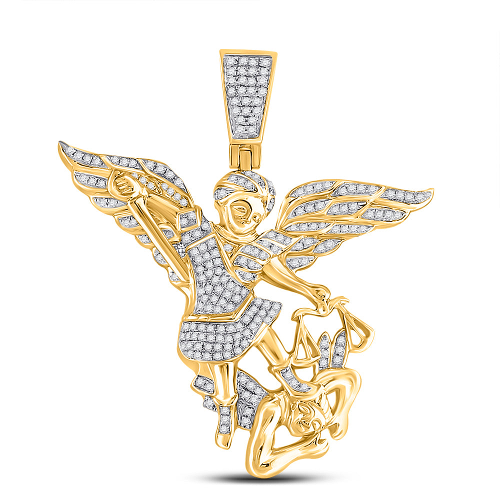 10kt Yellow Gold Men's Diamond Archangel Charm Pendant 3/4 ctw