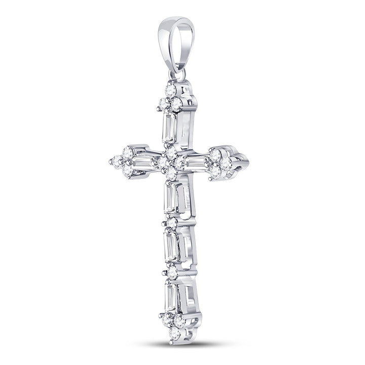 10kt White Gold Women's Baguette Diamond Cross Faith Pendant 1/2 ctw