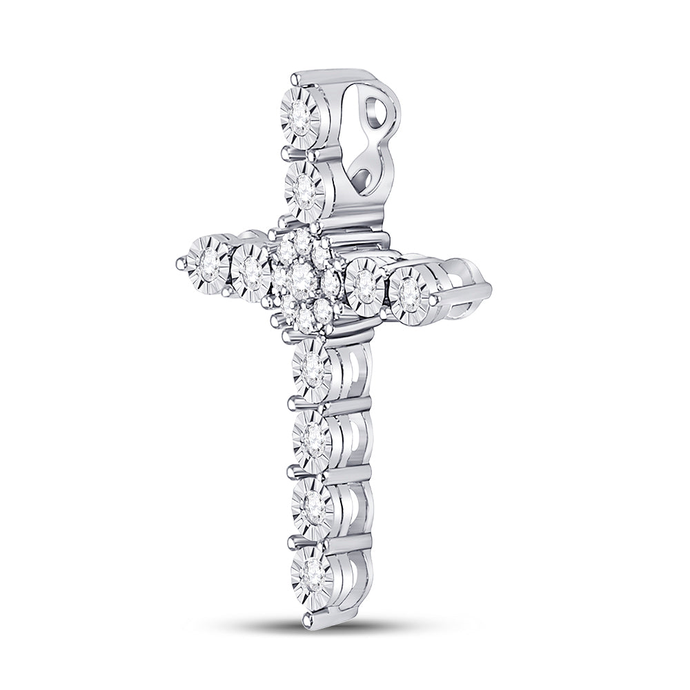 14kt White Gold Women's Diamond Religious Cross Pendant 1/4 ctw