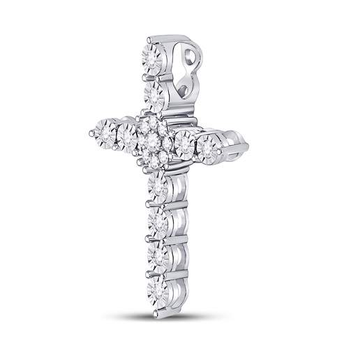 14kt White Gold Women's Diamond Religious Cross Pendant 1/4 ctw - view 2