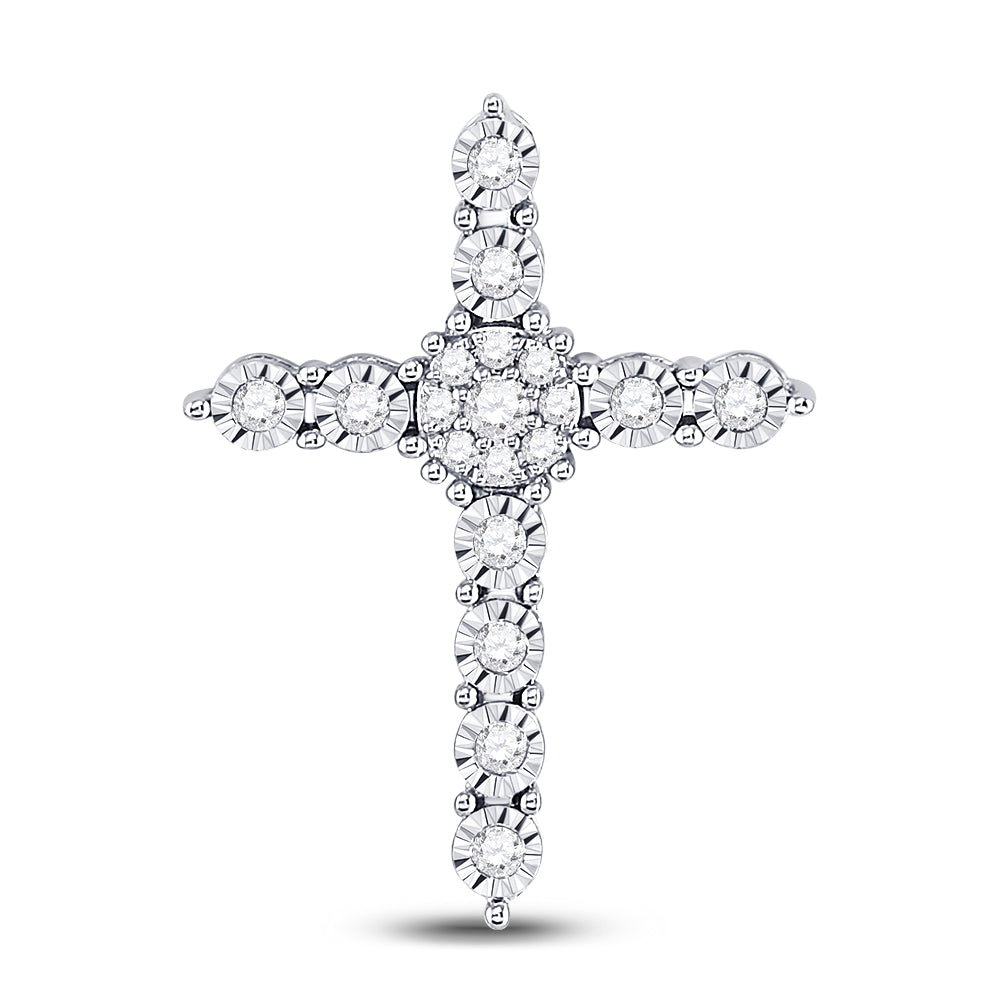 14kt White Gold Women's Diamond Religious Cross Pendant 1/4 ctw - view 3