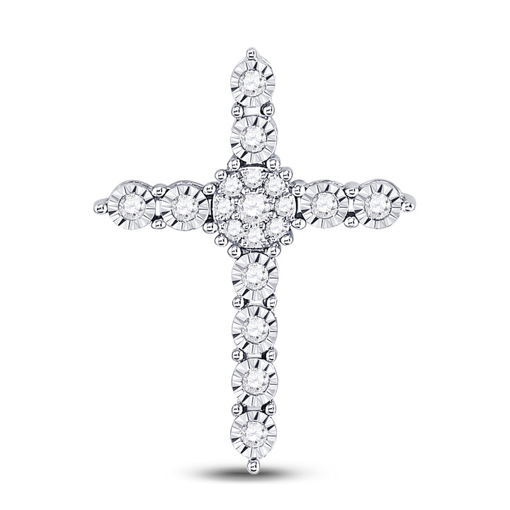 14kt White Gold Women's Diamond Religious Cross Pendant 1/4 ctw - view 3
