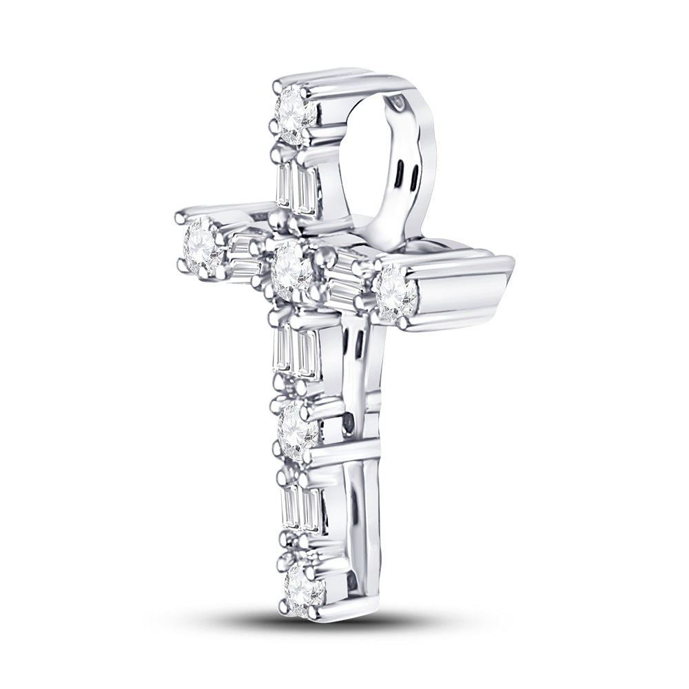 14kt White Gold Women's Diamond Religious Cross Pendant 1/4 ctw