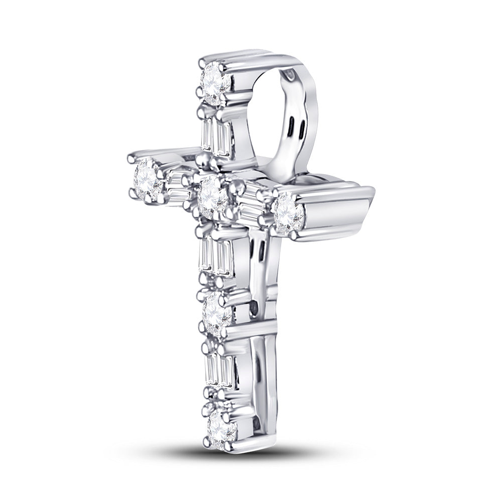14kt White Gold Women's Diamond Religious Cross Pendant 1/4 ctw - view 2
