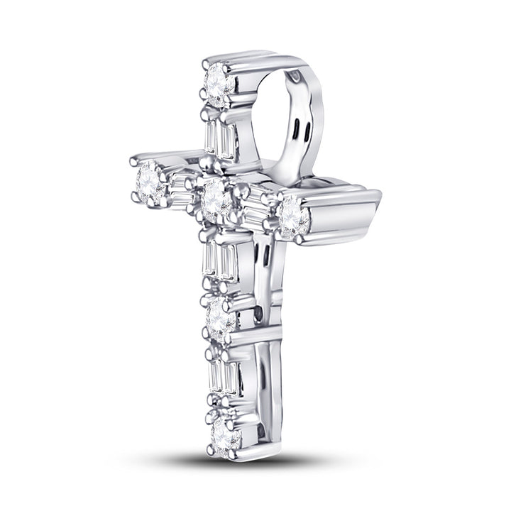 14kt White Gold Women's Diamond Religious Cross Pendant 1/4 ctw - view 2