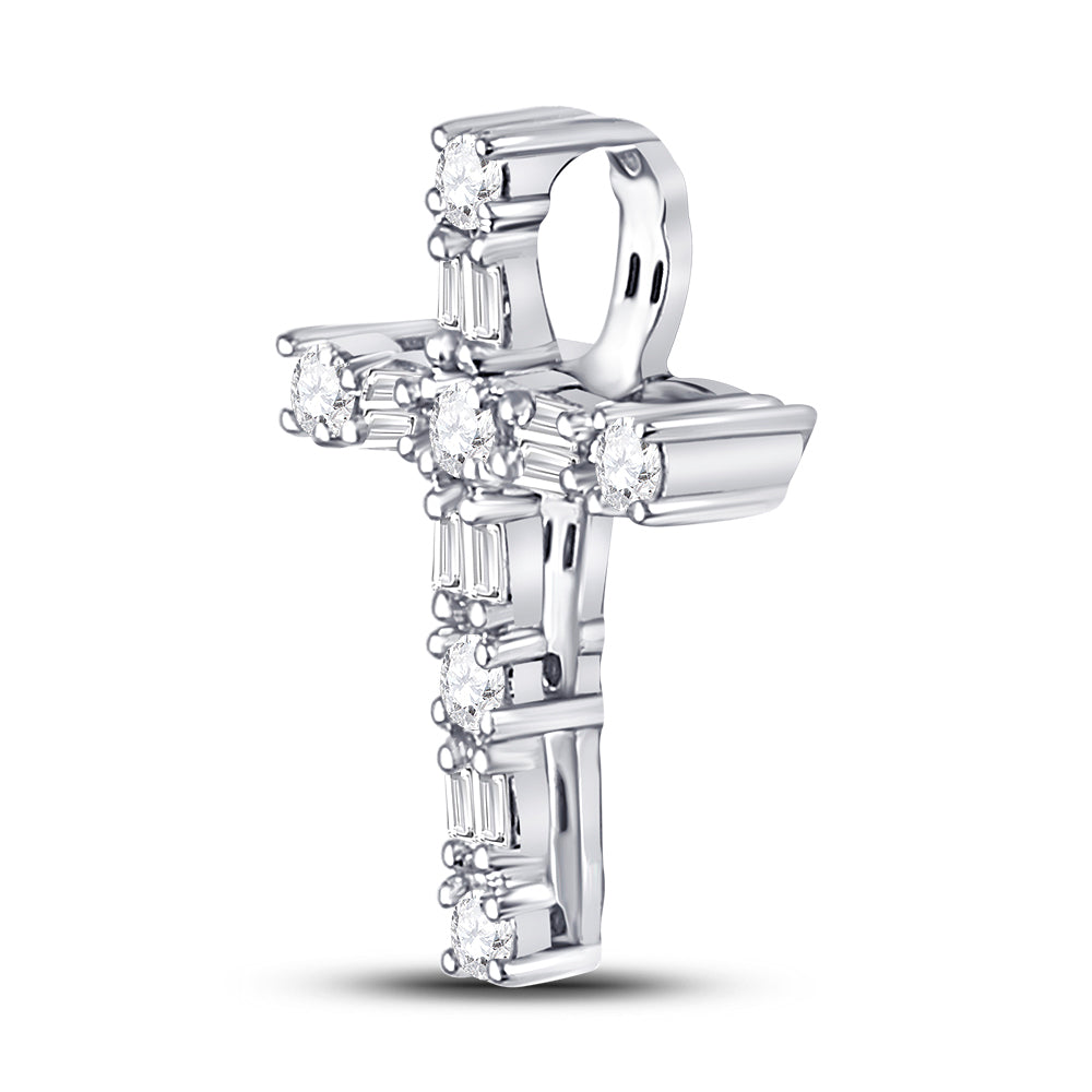14kt White Gold Women's Diamond Religious Cross Pendant 1/4 ctw - view 3