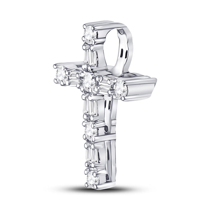 14kt White Gold Women's Diamond Religious Cross Pendant 1/4 ctw - view 3
