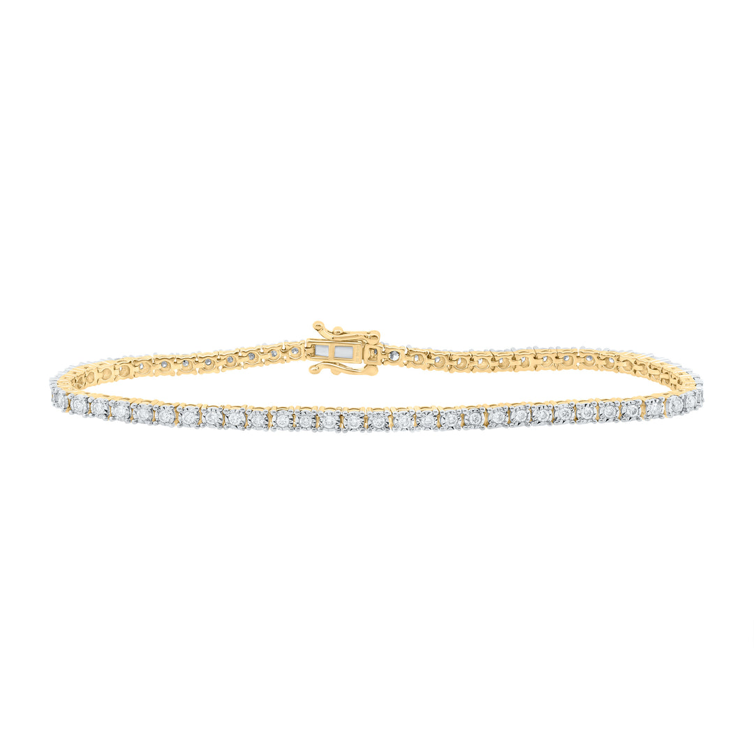 10kt Yellow Gold Womens Round Diamond Classic Tennis Bracelet 1.00 Cttw