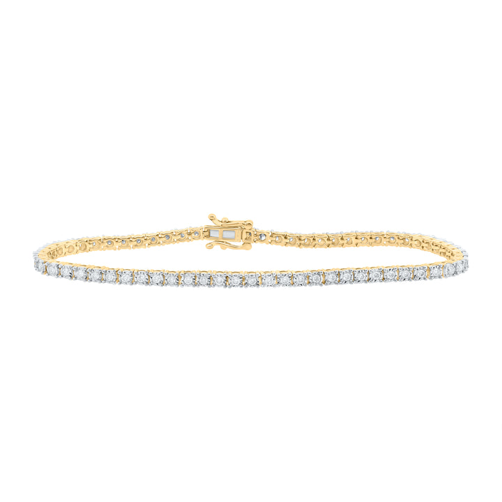 10kt Yellow Gold Womens Round Diamond Classic Tennis Bracelet 1.00 Cttw