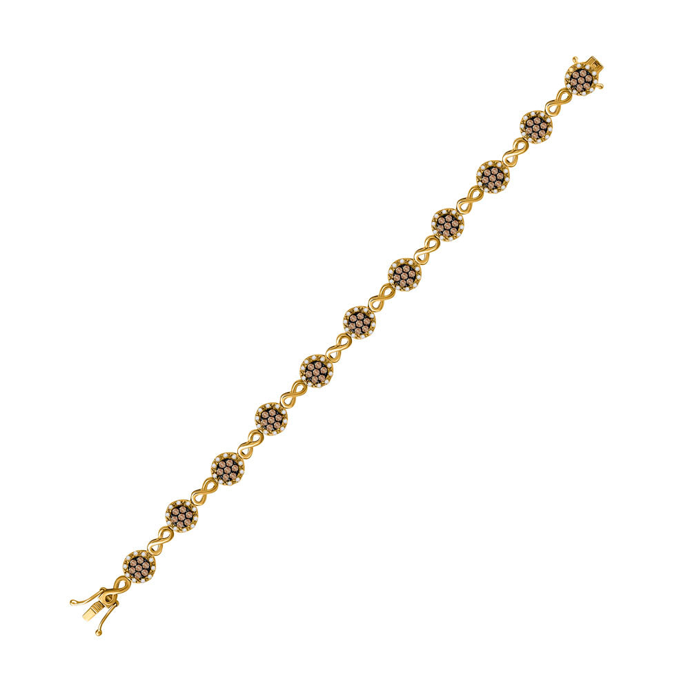 10kt Yellow Gold Women's Brown Diamond Infinity Bracelet 2-1/5 ctw