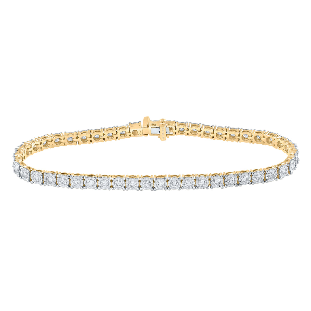 10kt Yellow Gold Womens Round Diamond Classic Tennis Bracelet 2.00 Cttw