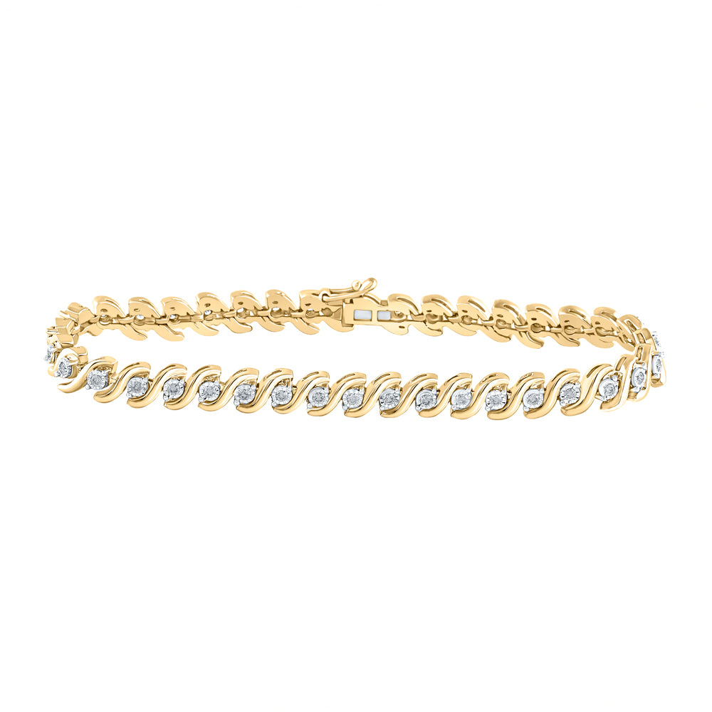 10kt Yellow Gold Women's Diamond S-Link Tennis Bracelet 1/2 ctw - view 2