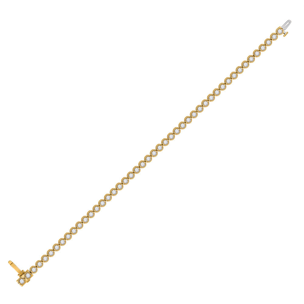 14kt Yellow Gold Women's Diamond Milgrain Tennis Bracelet 2 ctw