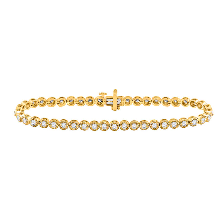14kt Yellow Gold Women's Diamond Milgrain Tennis Bracelet 2 ctw - view 2