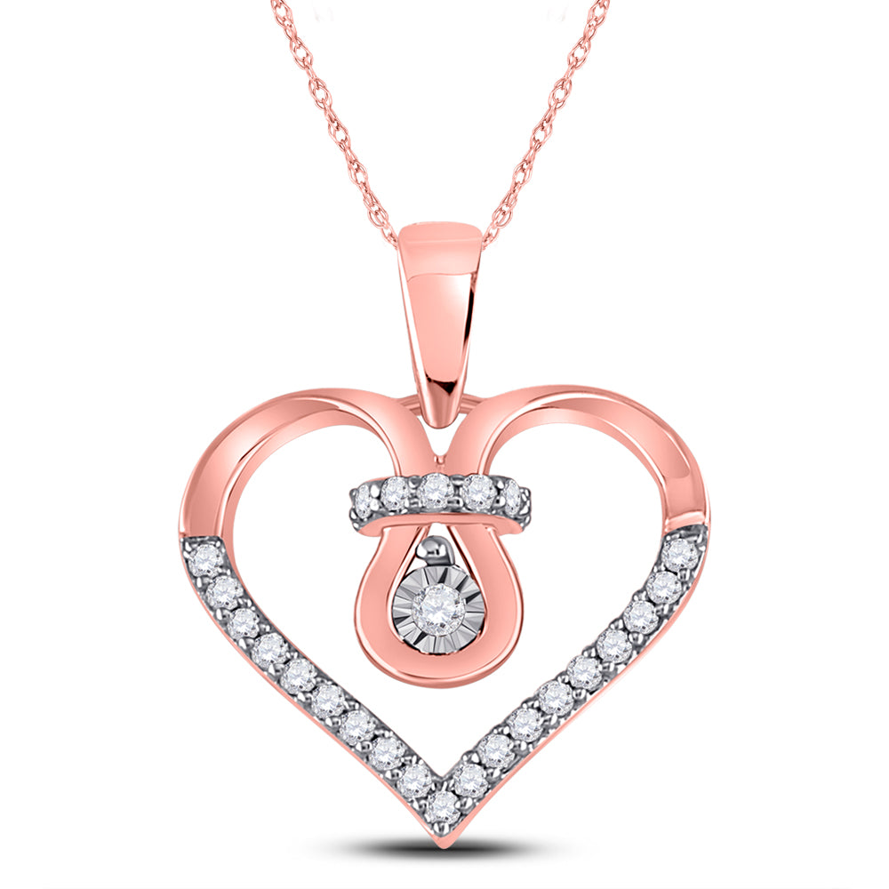 10kt Rose Gold Women's Round Diamond Heart Knot Pendant 1/5 ctw - view 2