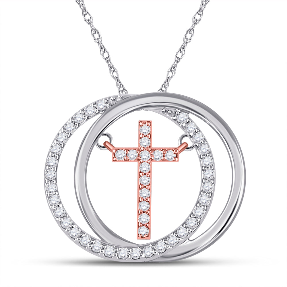 10kt Two-tone Gold Women's Diamond Cross Pendant 1/5 ctw - view 2