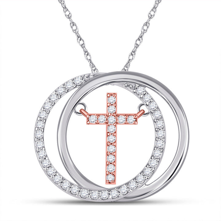10kt Two-tone Gold Women's Diamond Cross Pendant 1/5 ctw - view 2