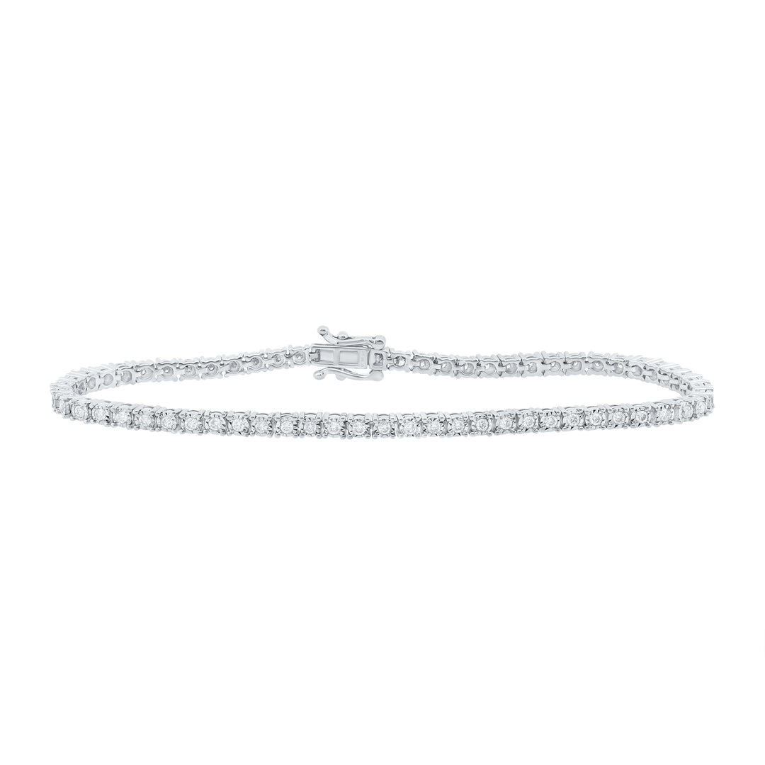 10kt White Gold Womens Round Diamond Classic Tennis Bracelet 1.00 Cttw