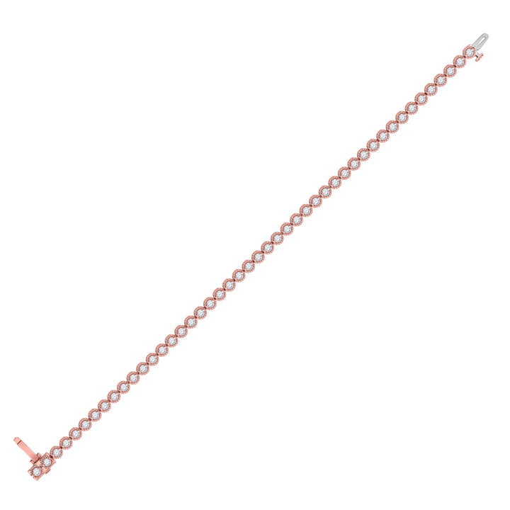 14kt Rose Gold Women's Diamond Milgrain Tennis Bracelet 2 ctw