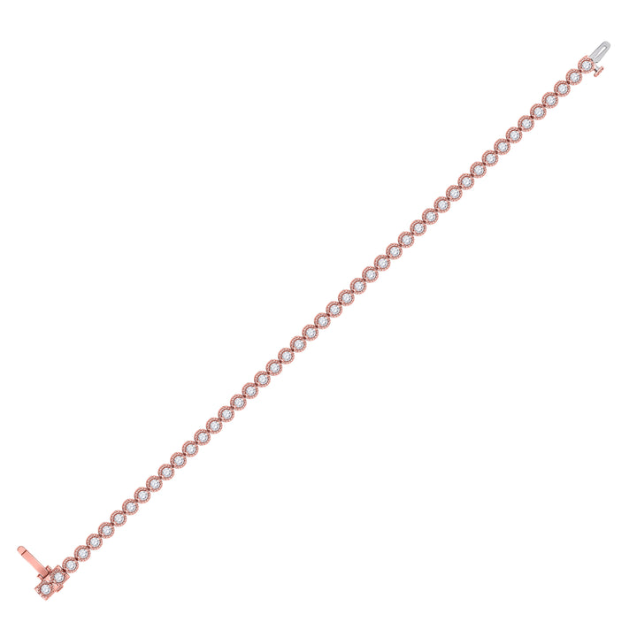 14kt Rose Gold Women's Diamond Milgrain Tennis Bracelet 2 ctw - view 2