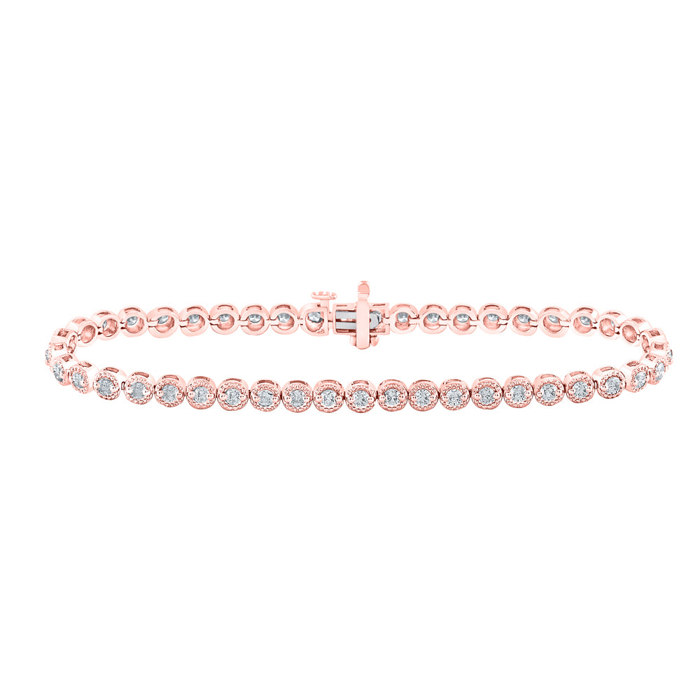 14kt Rose Gold Women's Diamond Milgrain Tennis Bracelet 2 ctw - view 3