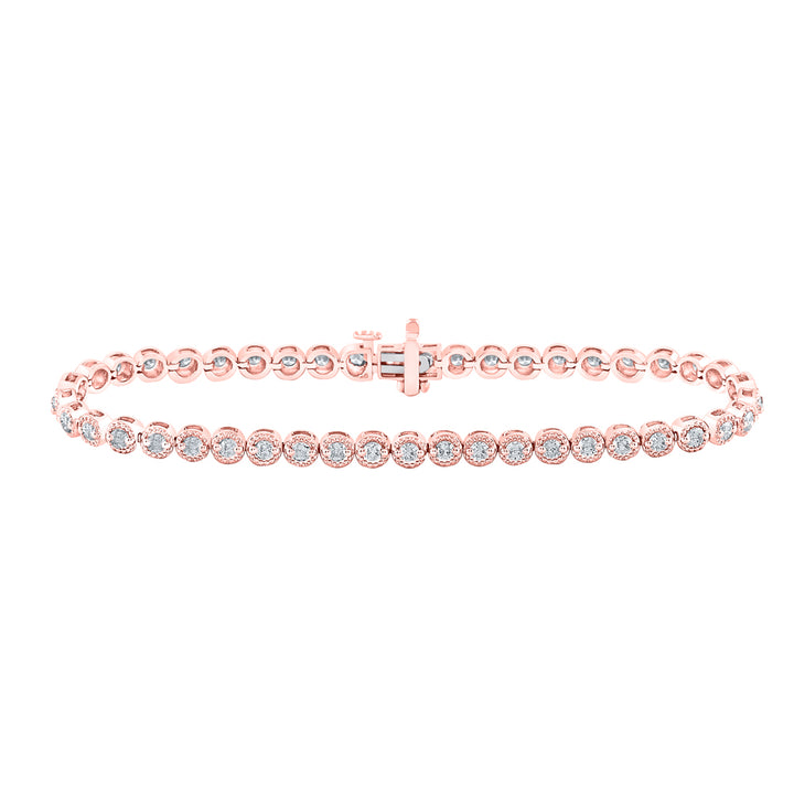 14kt Rose Gold Women's Diamond Milgrain Tennis Bracelet 2 ctw - view 3