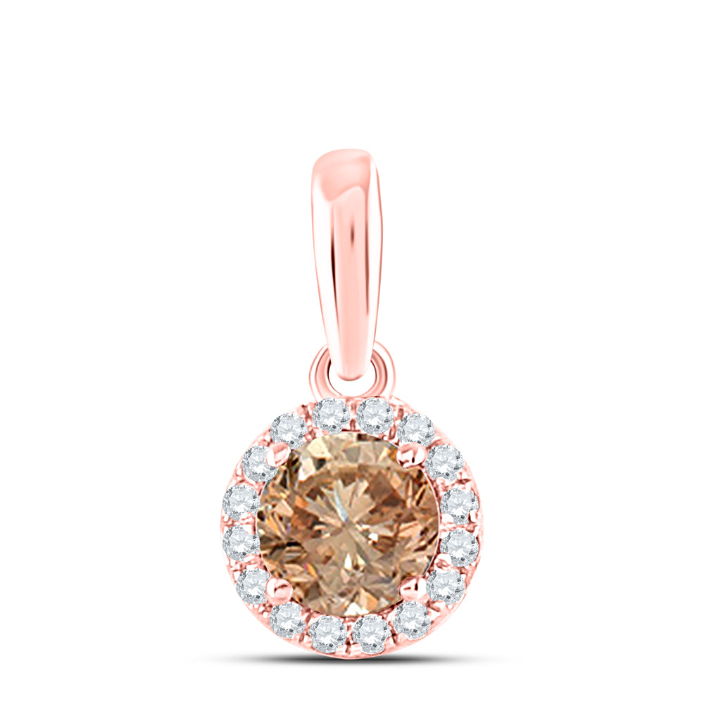14kt Rose Gold Women's Brown Diamond Halo Solitaire Pendant 1/2 ctw - view 2