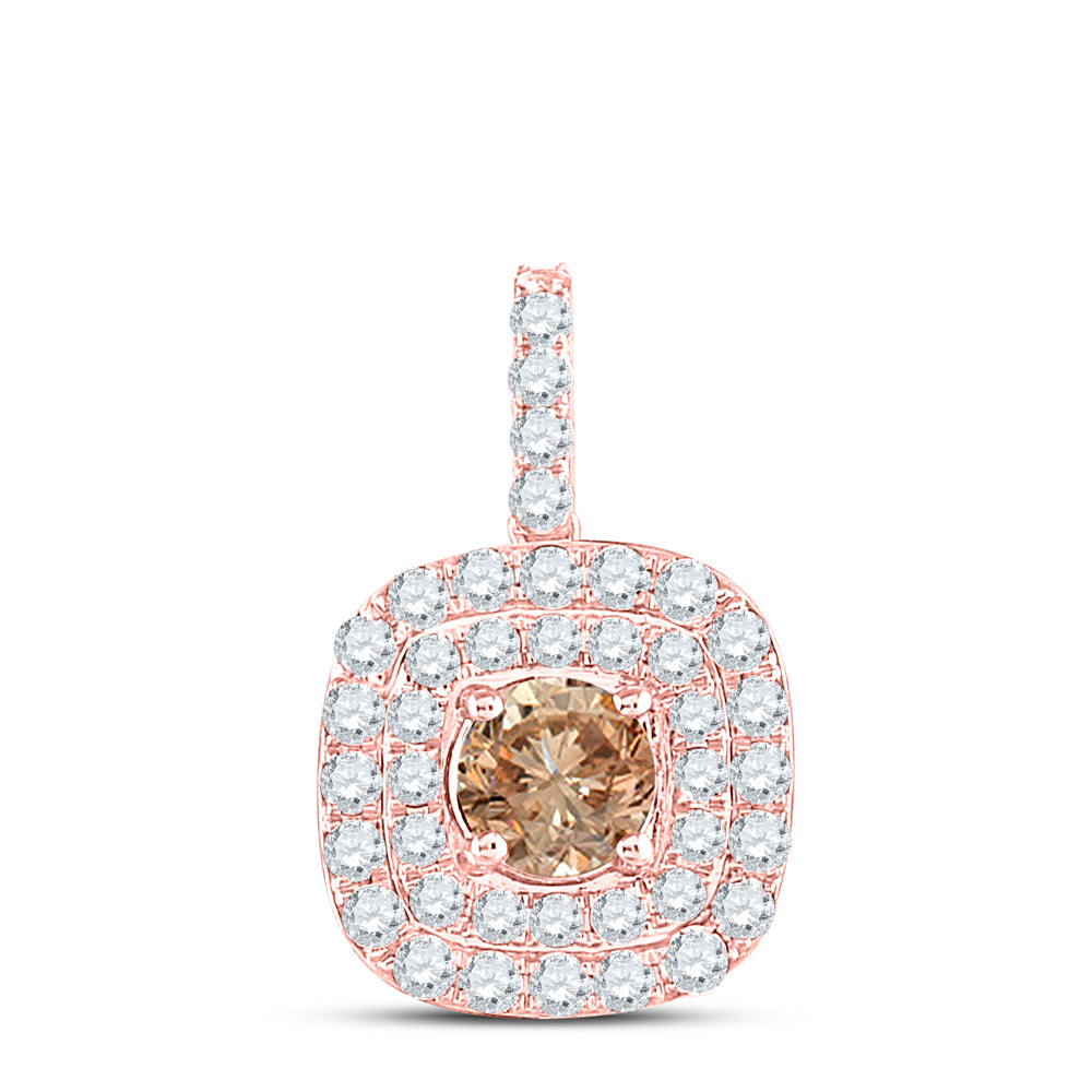 14kt Rose Gold Women's Brown Diamond Halo Solitaire Pendant 1 ctw - view 2