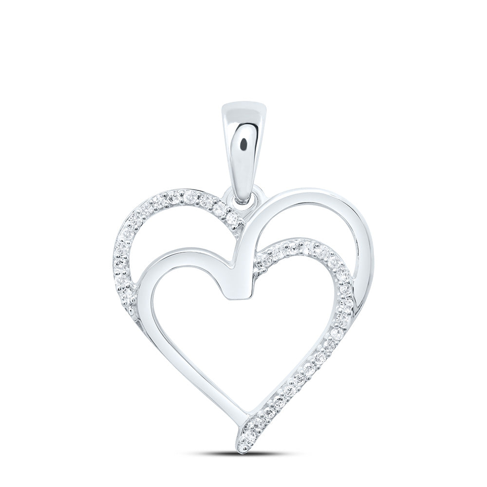 Sterling Silver Women's Diamond Double Heart Pendant 1/10 ctw