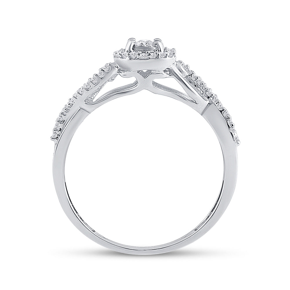 Sterling Silver Womens Round Diamond Halo Promise Bridal Ring 1/5 Cttw