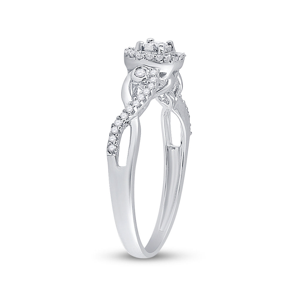 Sterling Silver Womens Round Diamond Halo Promise Bridal Ring 1/5 Cttw