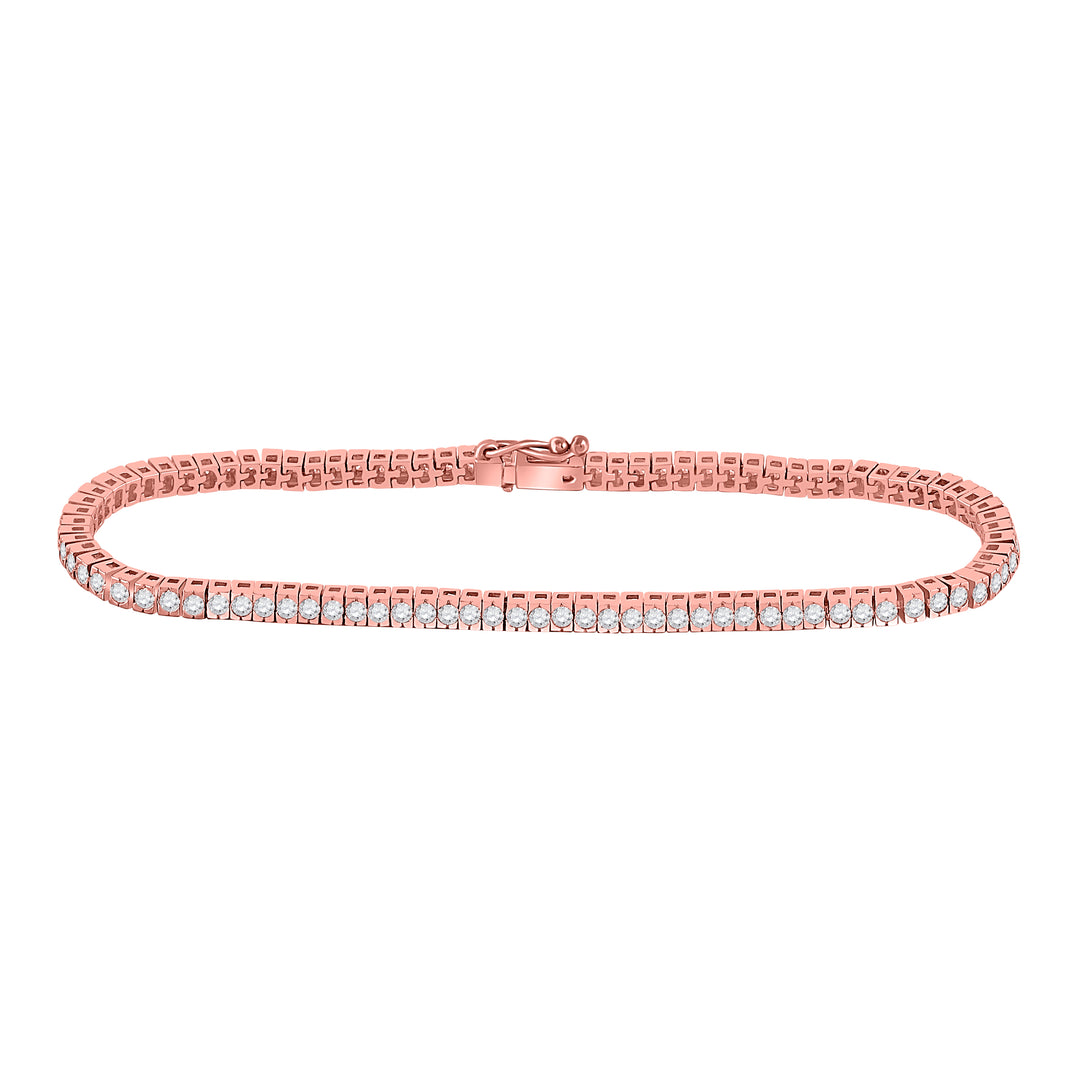 14kt Rose Gold Women's Diamond Classic Tennis Bracelet 2 ctw