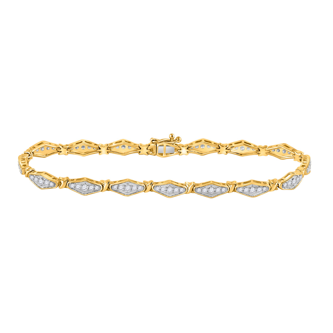 10kt Yellow Gold Womens Round Diamond Link Fashion Bracelet 1.00 Cttw