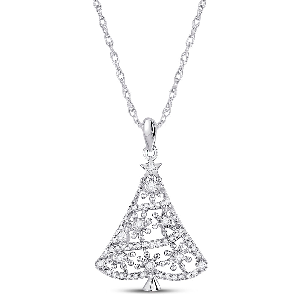 10kt White Gold Women's Diamond Christmas Tree Fashion Pendant 1/3 ctw