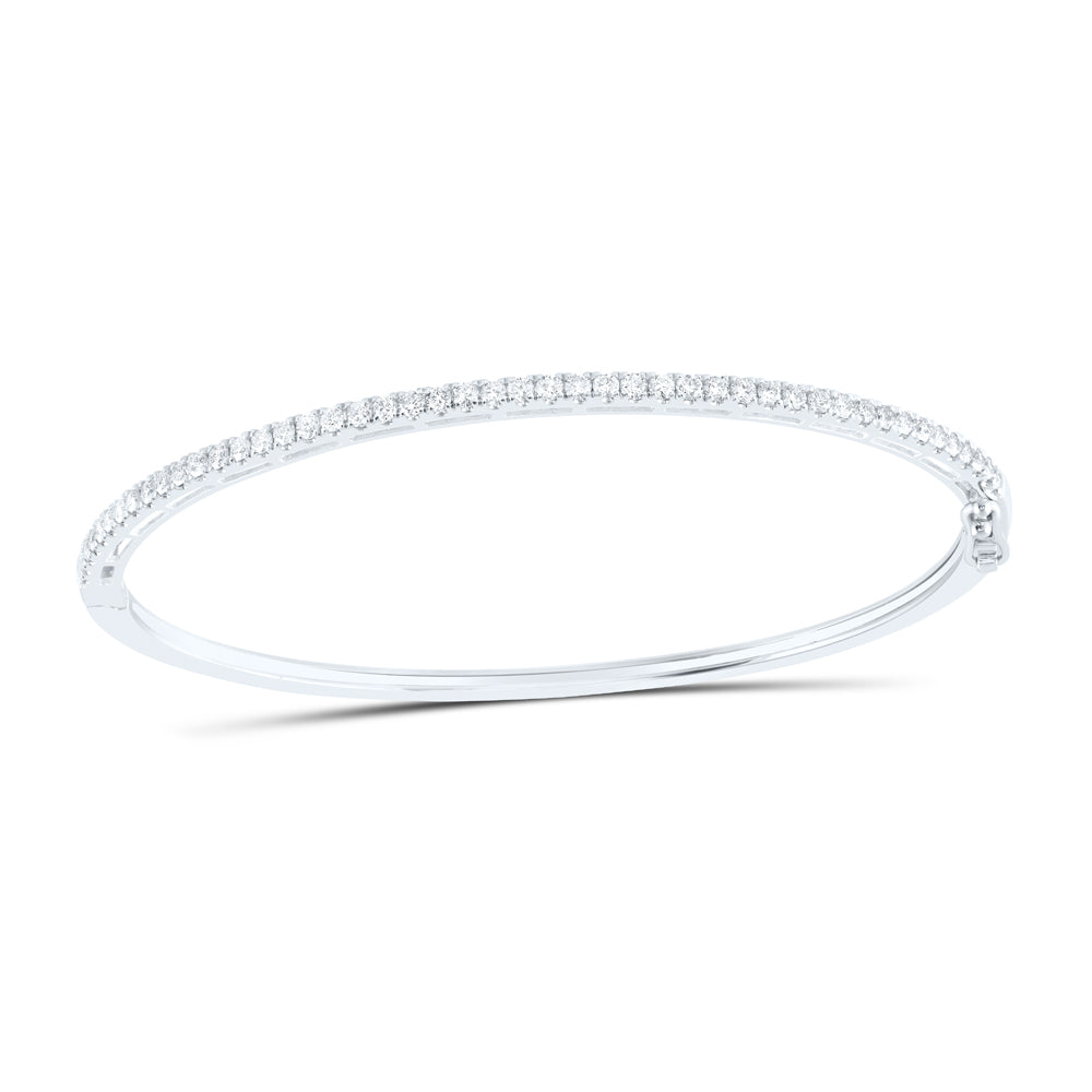 14kt White Gold Womens Round Diamond Classic Bangle Bracelet 1.00 Cttw