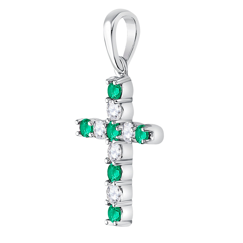 10kt White Gold Women's Lab-Created Emerald Cross Pendant 1/3 ctw