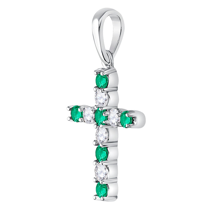 10kt White Gold Women's Lab-Created Emerald Cross Pendant 1/3 ctw