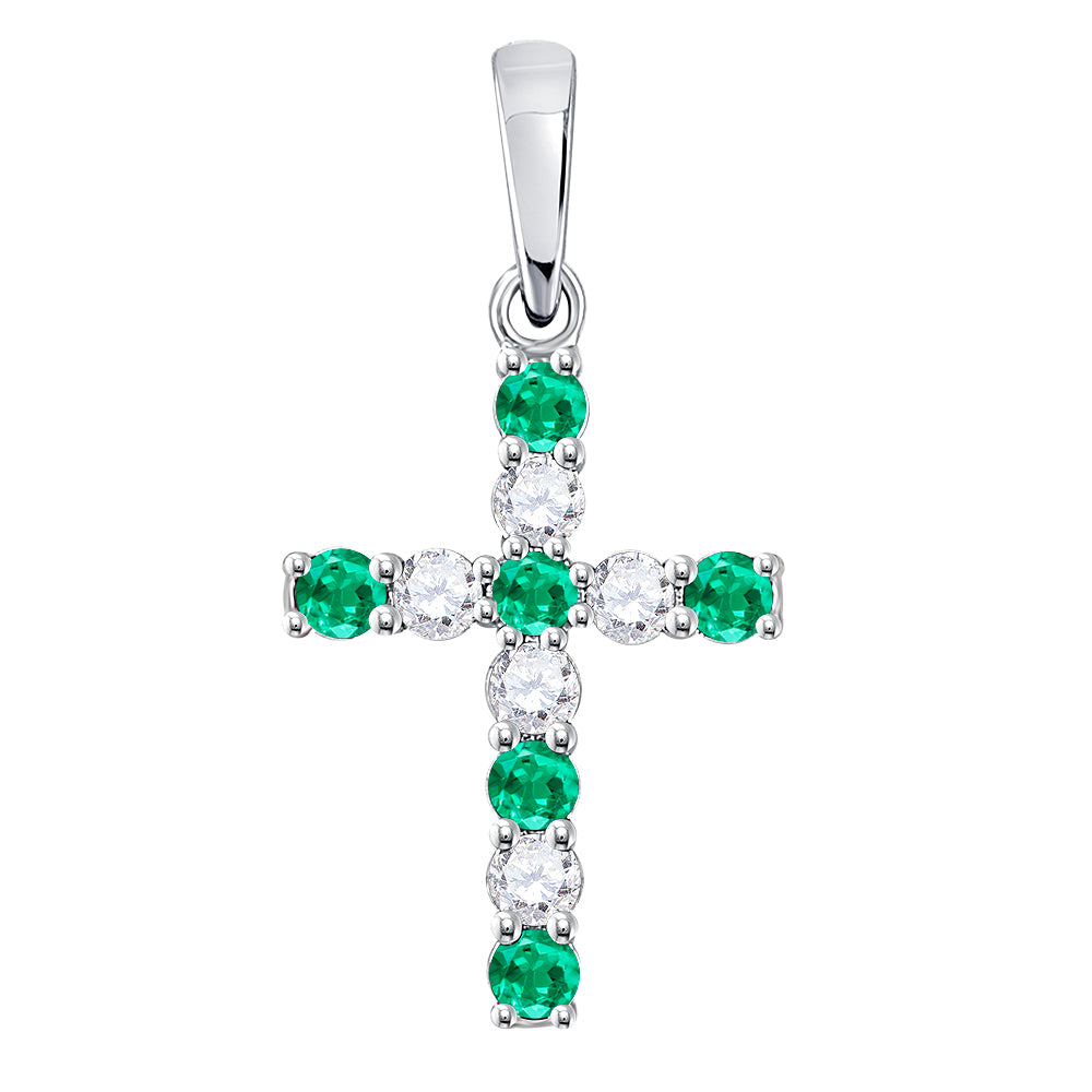 10kt White Gold Women's Lab-Created Emerald Cross Pendant 1/3 ctw - view 2
