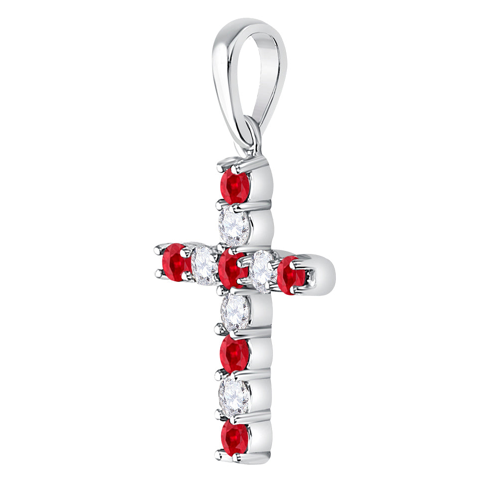10kt White Gold Women's Lab-Created Ruby Faith Cross Pendant 3/8 ctw
